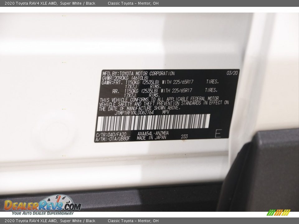 2020 Toyota RAV4 XLE AWD Super White / Black Photo #21