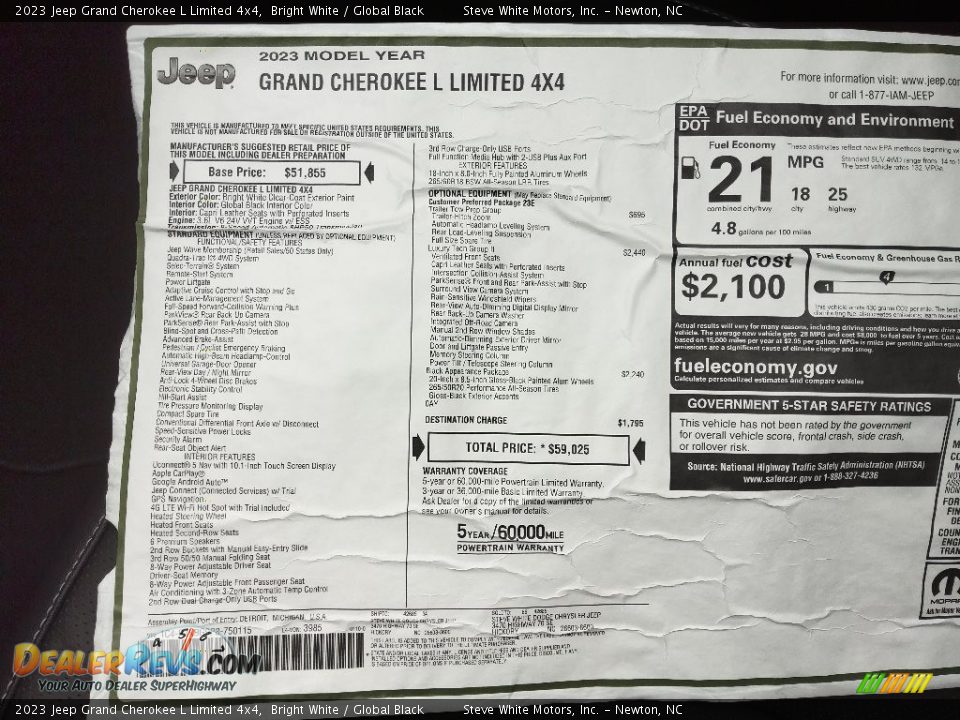 2023 Jeep Grand Cherokee L Limited 4x4 Bright White / Global Black Photo #34