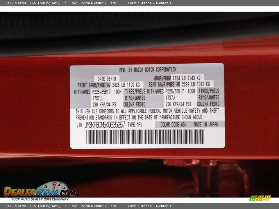 2019 Mazda CX-5 Touring AWD Soul Red Crystal Metallic / Black Photo #21