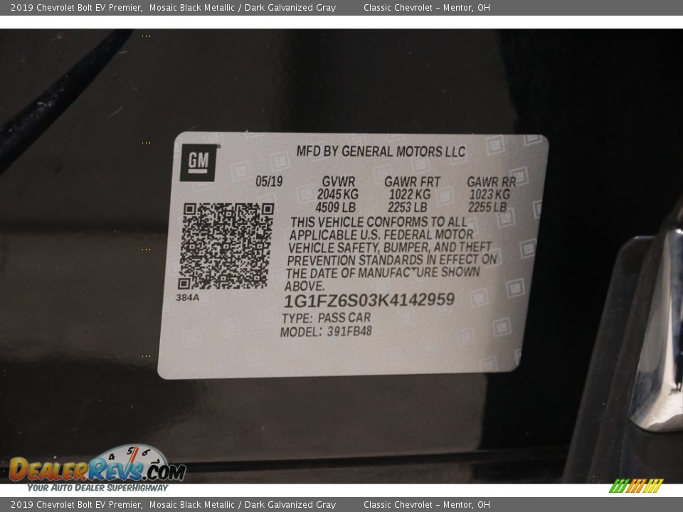 2019 Chevrolet Bolt EV Premier Mosaic Black Metallic / Dark Galvanized Gray Photo #23