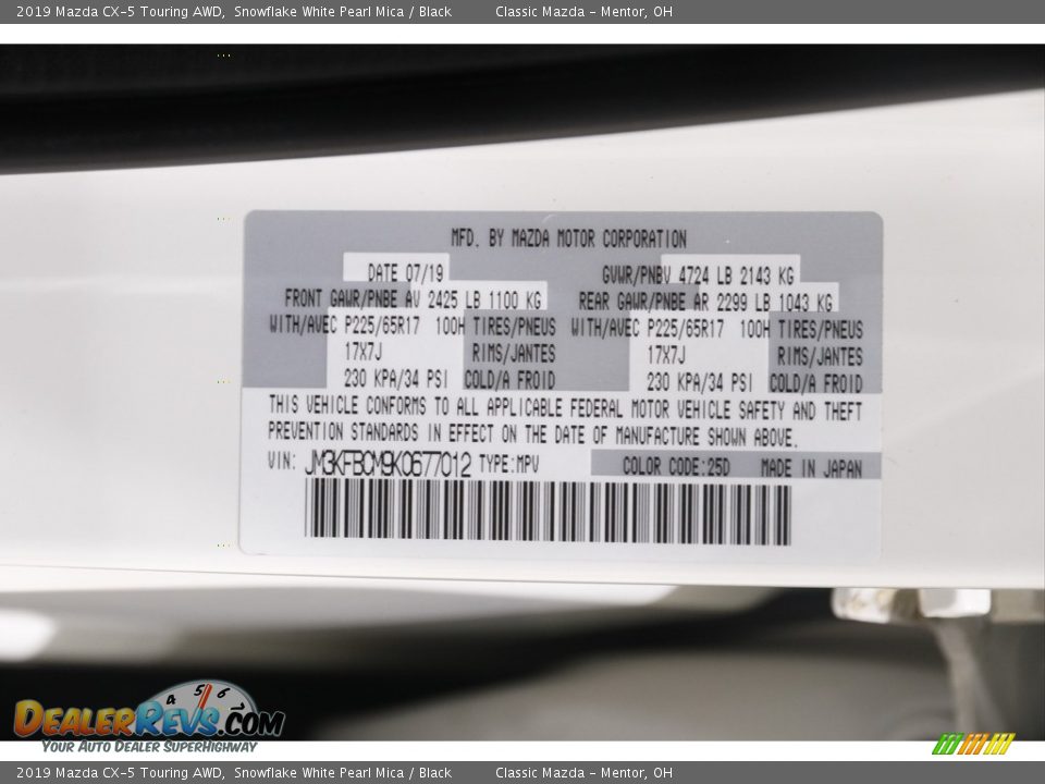 2019 Mazda CX-5 Touring AWD Snowflake White Pearl Mica / Black Photo #21