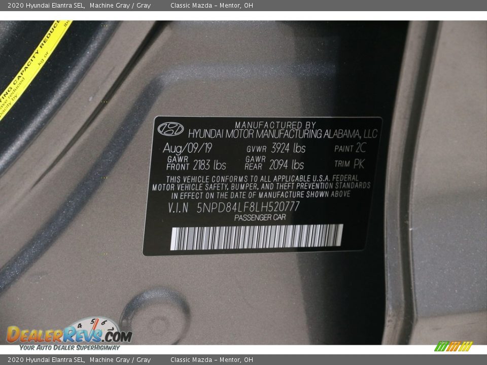 2020 Hyundai Elantra SEL Machine Gray / Gray Photo #20