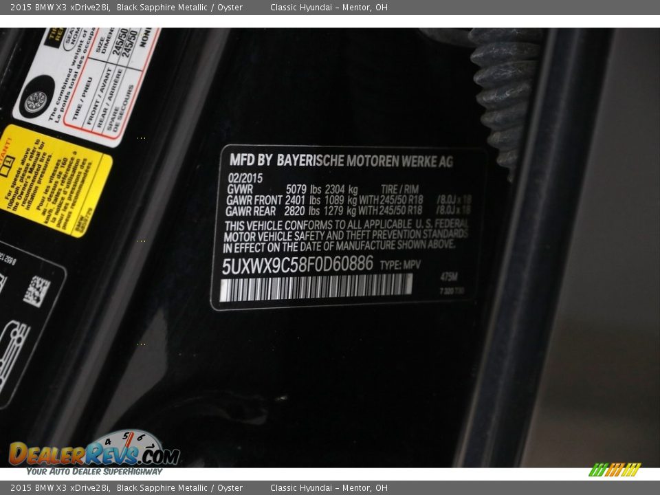 2015 BMW X3 xDrive28i Black Sapphire Metallic / Oyster Photo #23