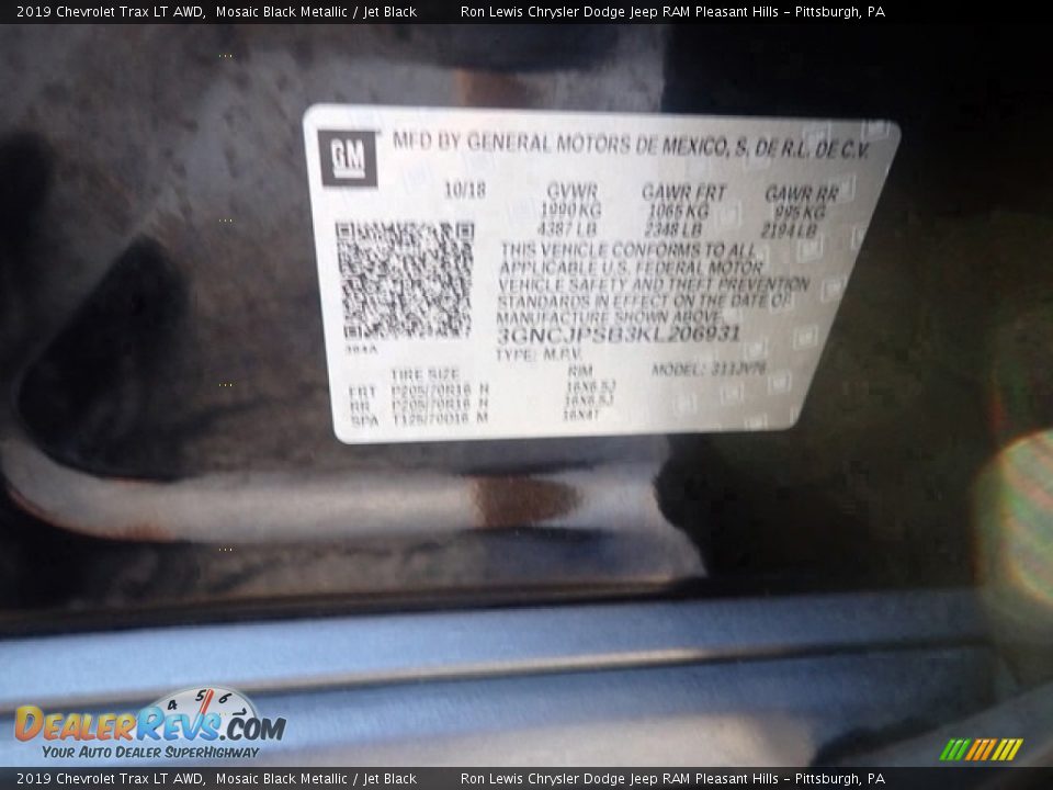 2019 Chevrolet Trax LT AWD Mosaic Black Metallic / Jet Black Photo #20