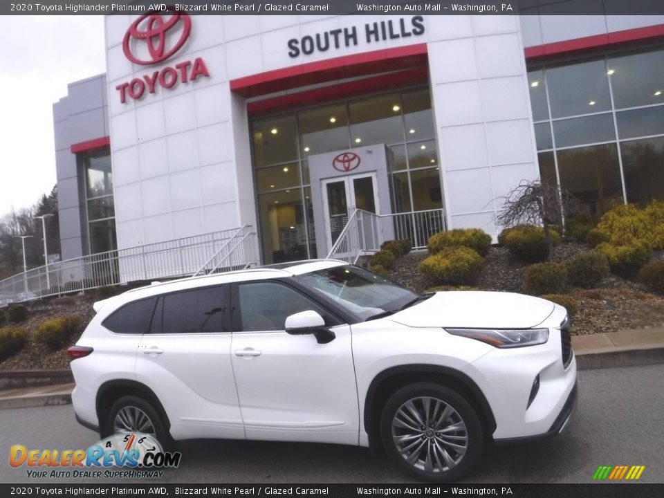 2020 Toyota Highlander Platinum AWD Blizzard White Pearl / Glazed Caramel Photo #2