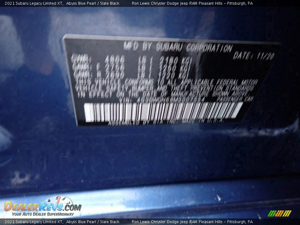 2021 Subaru Legacy Limited XT Abyss Blue Pearl / Slate Black Photo #20