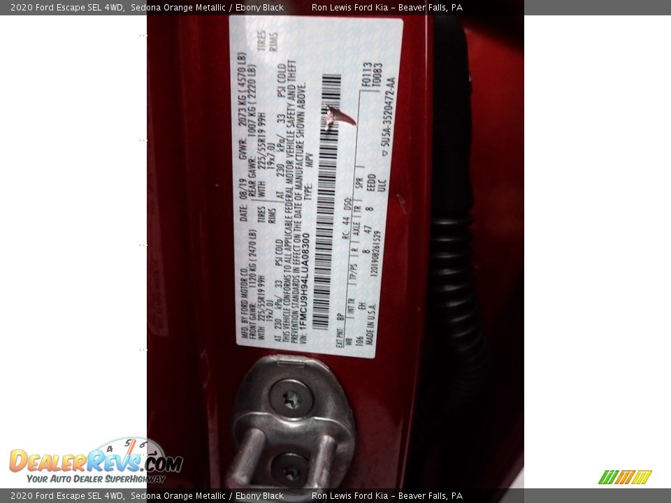 2020 Ford Escape SEL 4WD Sedona Orange Metallic / Ebony Black Photo #20