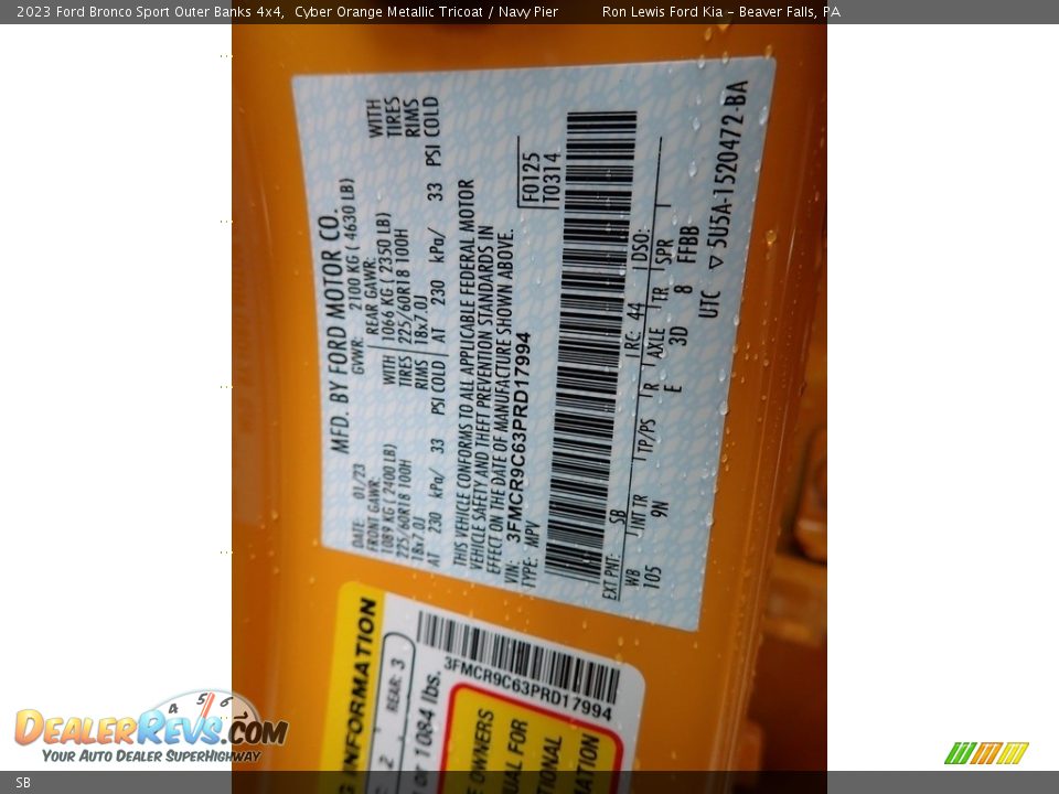 Ford Color Code SB Cyber Orange Metallic Tricoat