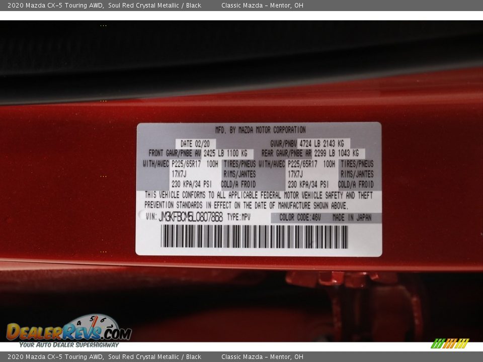 2020 Mazda CX-5 Touring AWD Soul Red Crystal Metallic / Black Photo #20