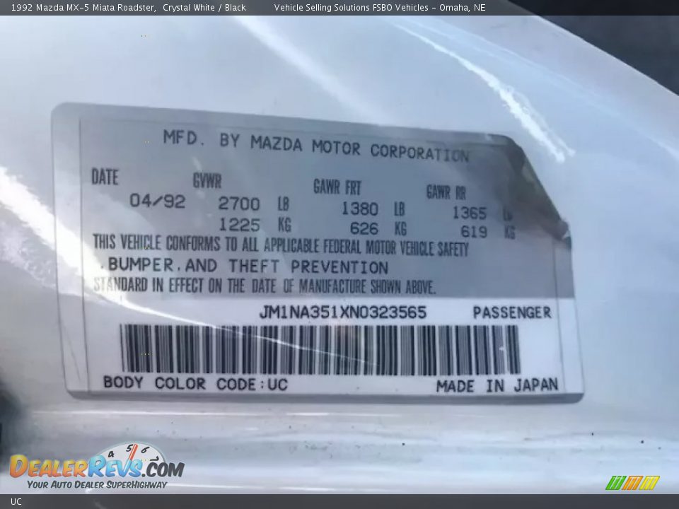 Mazda Color Code UC Crystal White