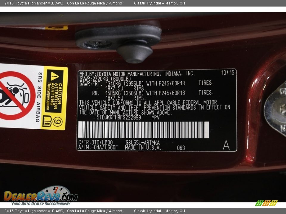 2015 Toyota Highlander XLE AWD Ooh La La Rouge Mica / Almond Photo #24