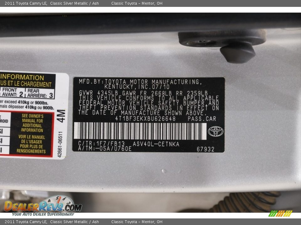 2011 Toyota Camry LE Classic Silver Metallic / Ash Photo #19