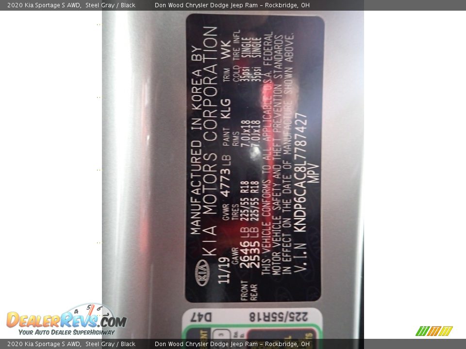 2020 Kia Sportage S AWD Steel Gray / Black Photo #34