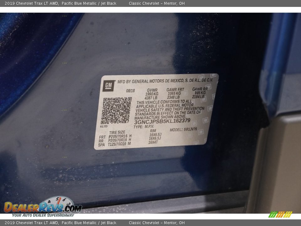 2019 Chevrolet Trax LT AWD Pacific Blue Metallic / Jet Black Photo #20
