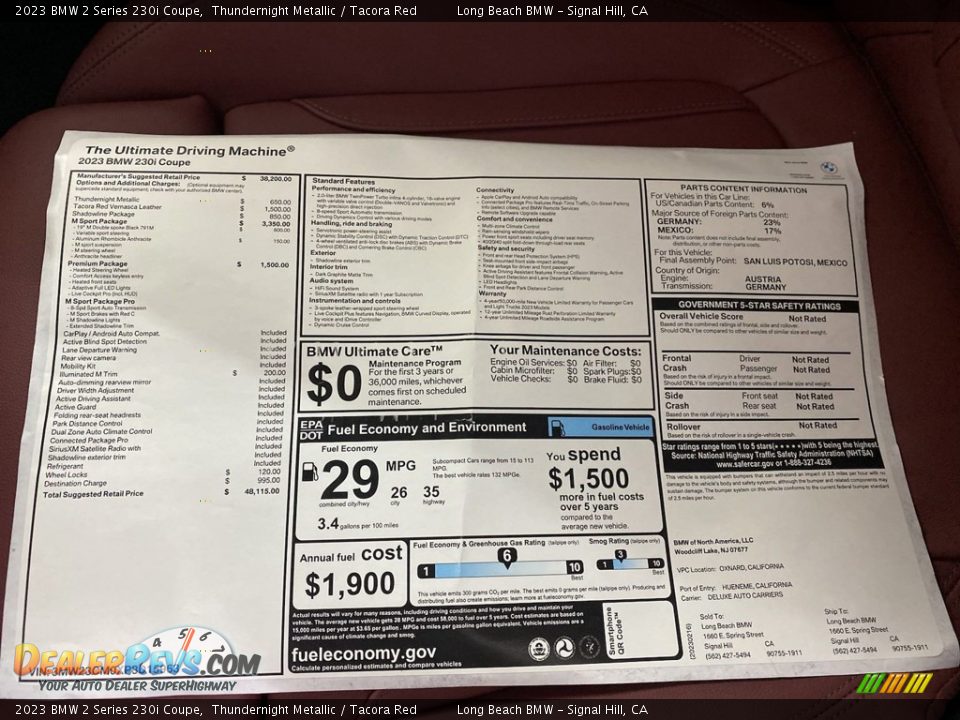 2023 BMW 2 Series 230i Coupe Window Sticker Photo #26