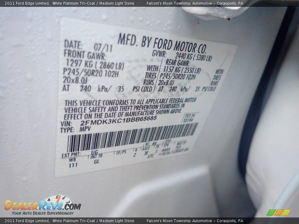 2011 Ford Edge Limited White Platinum Tri-Coat / Medium Light Stone Photo #26