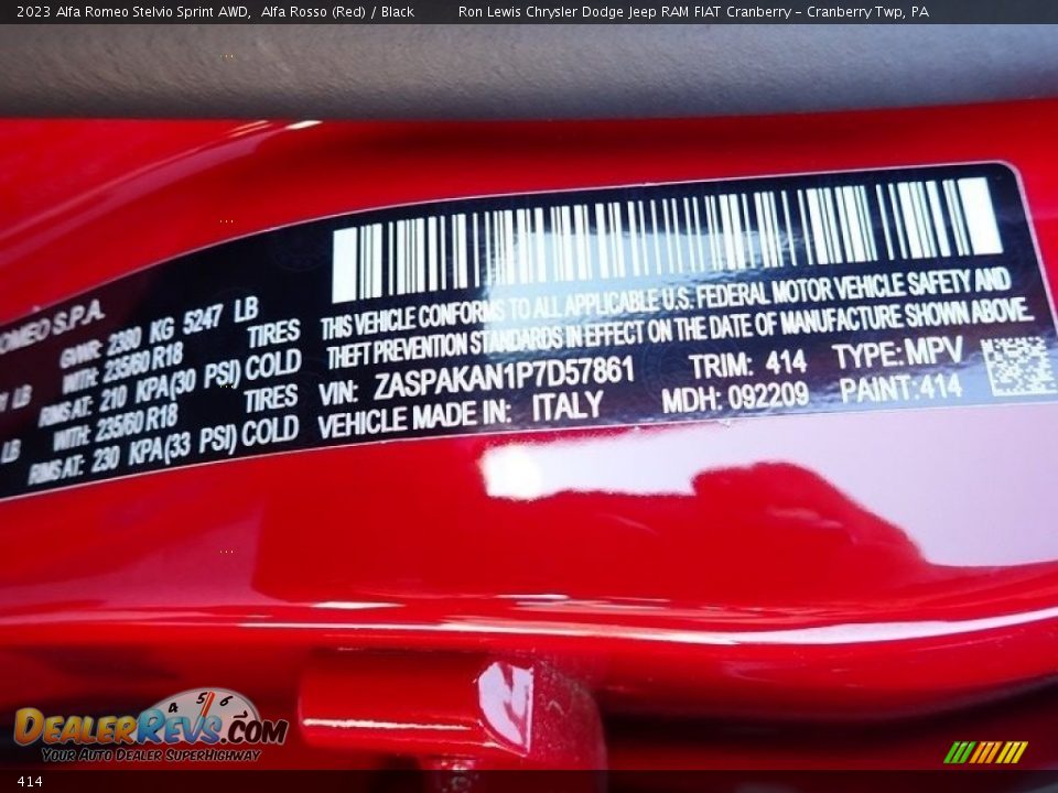 Alfa Romeo Color Code 414 Alfa Rosso (Red)