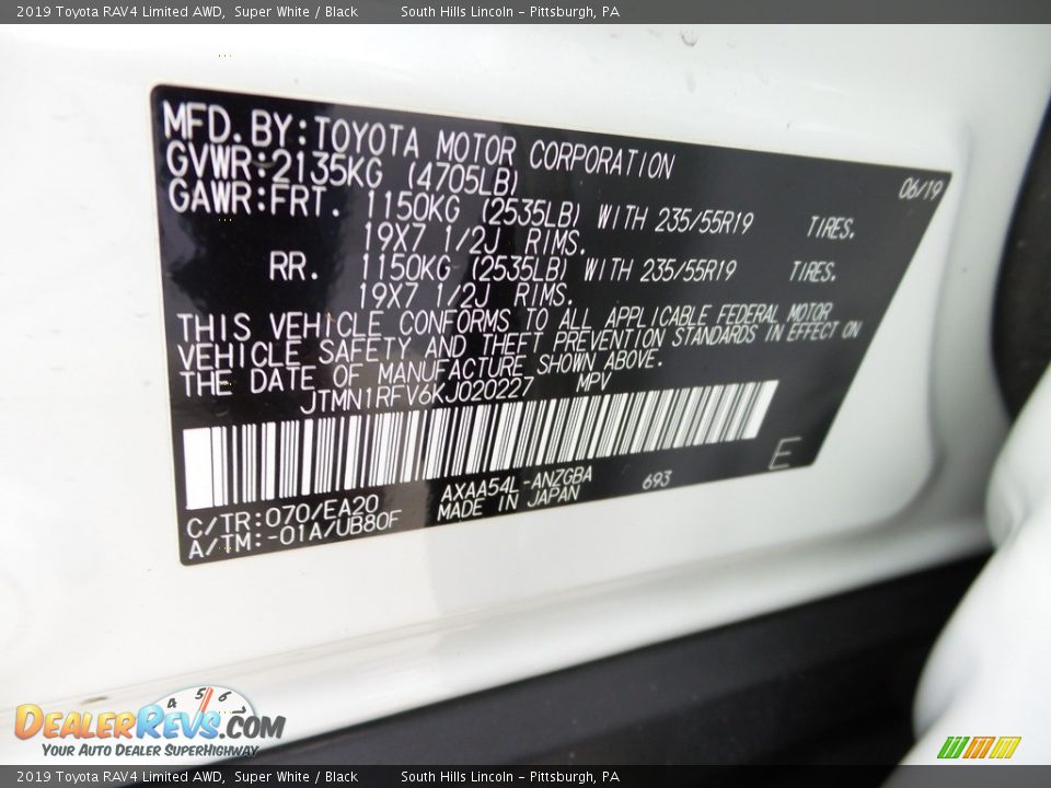 2019 Toyota RAV4 Limited AWD Super White / Black Photo #23