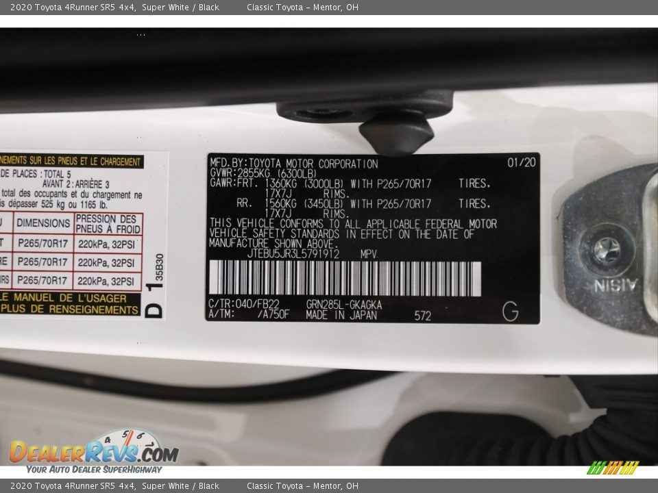 2020 Toyota 4Runner SR5 4x4 Super White / Black Photo #21