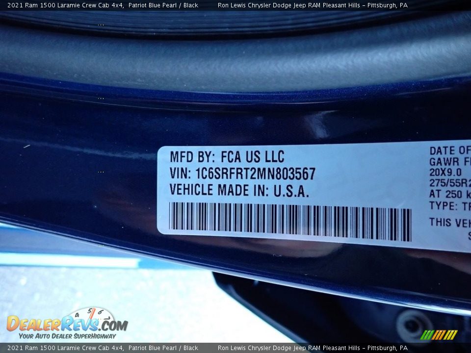2021 Ram 1500 Laramie Crew Cab 4x4 Patriot Blue Pearl / Black Photo #15
