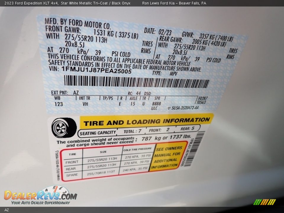 Ford Color Code AZ Star White Metallic Tri-Coat