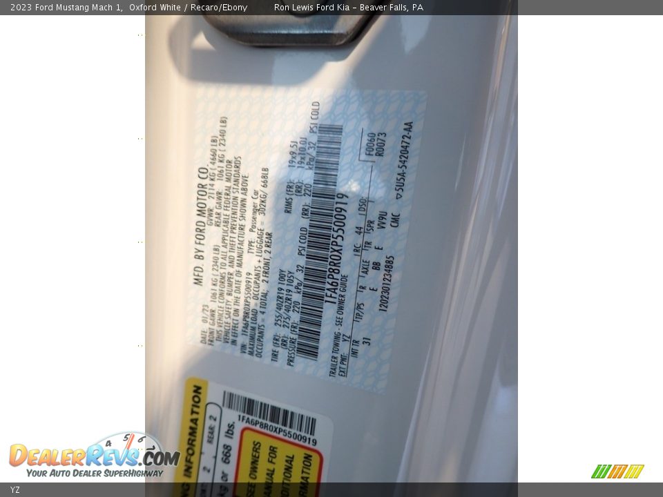 Ford Color Code YZ Oxford White