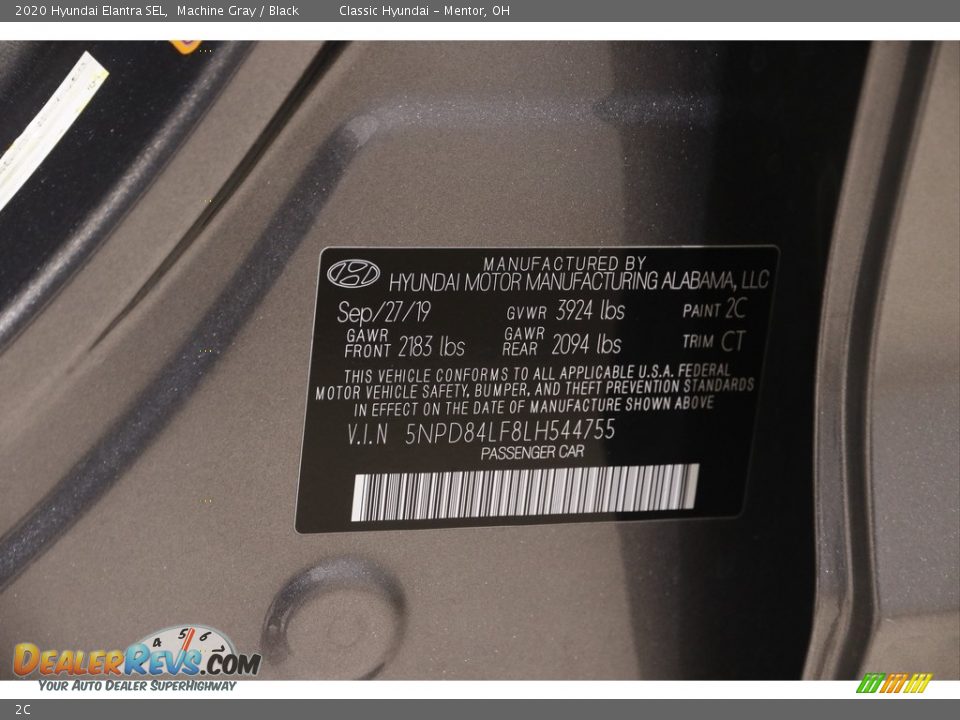 Hyundai Color Code 2C Machine Gray