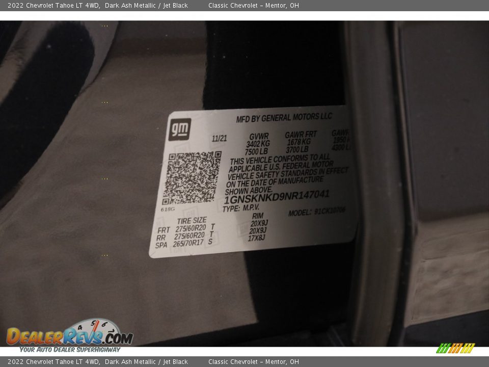 2022 Chevrolet Tahoe LT 4WD Dark Ash Metallic / Jet Black Photo #24