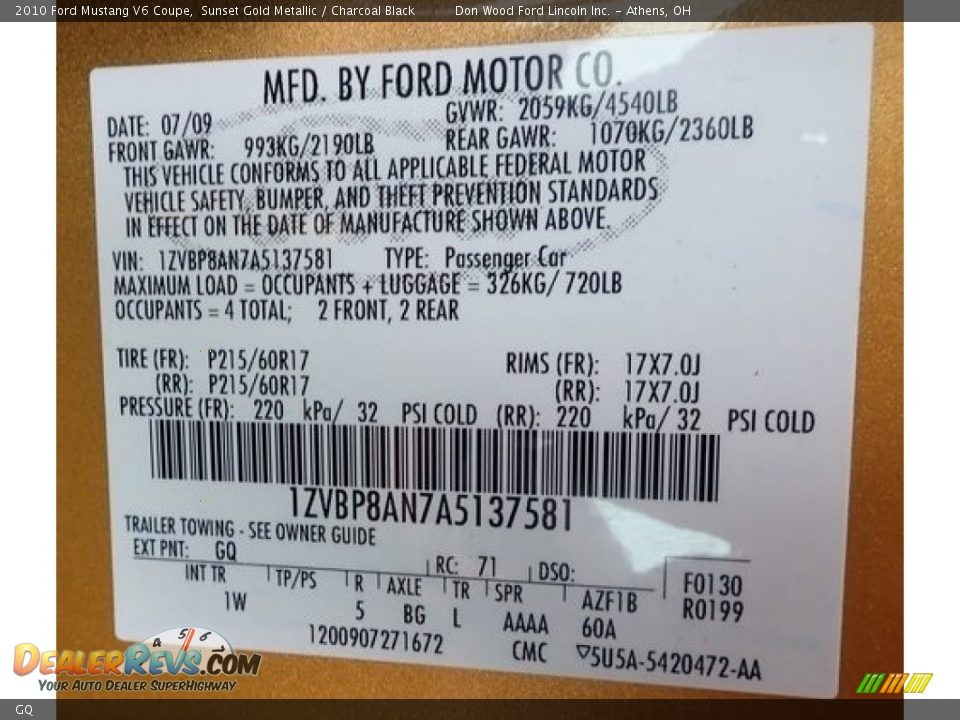 Ford Color Code GQ Sunset Gold Metallic