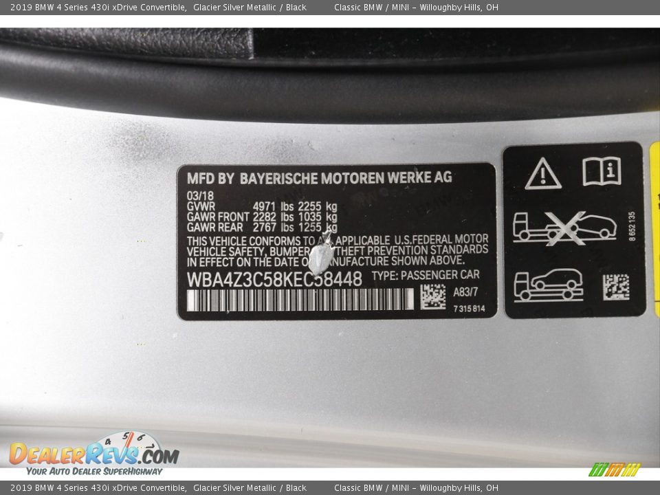 2019 BMW 4 Series 430i xDrive Convertible Glacier Silver Metallic / Black Photo #26