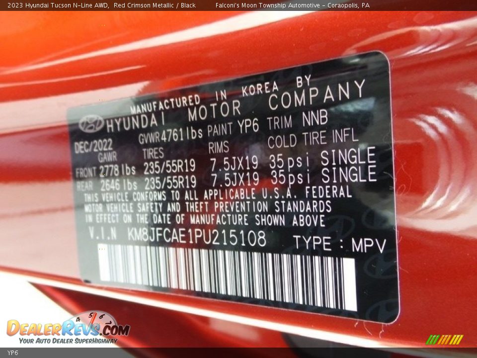 Hyundai Color Code YP6 Red Crimson Metallic