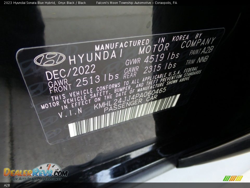 Hyundai Color Code A2B Onyx Black