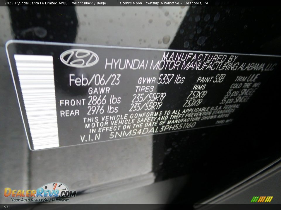 Hyundai Color Code S3B Twilight Black