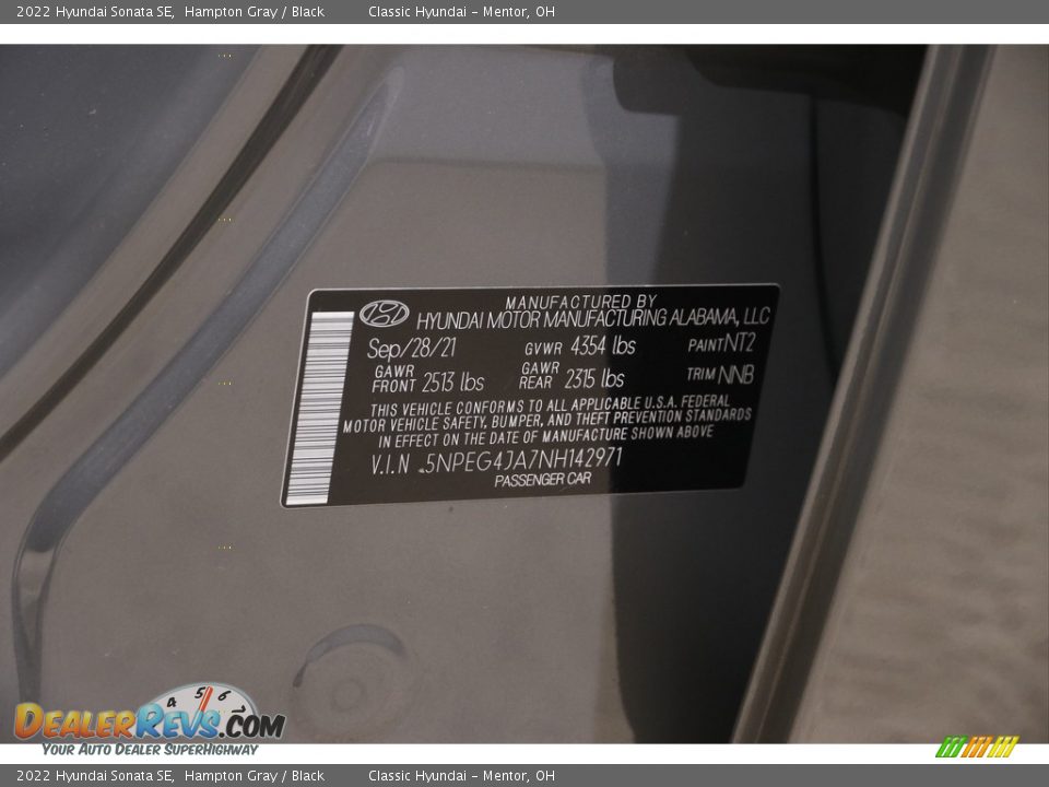 2022 Hyundai Sonata SE Hampton Gray / Black Photo #19