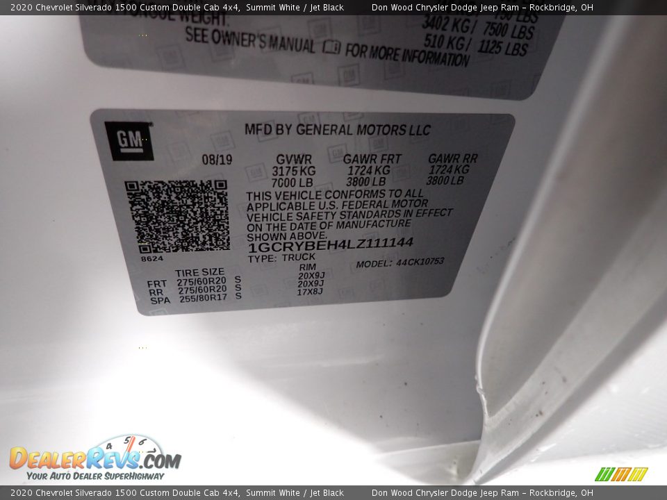 2020 Chevrolet Silverado 1500 Custom Double Cab 4x4 Summit White / Jet Black Photo #31