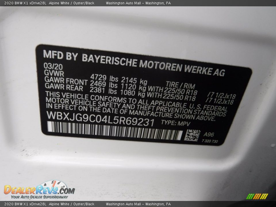 2020 BMW X1 xDrive28i Alpine White / Oyster/Black Photo #31