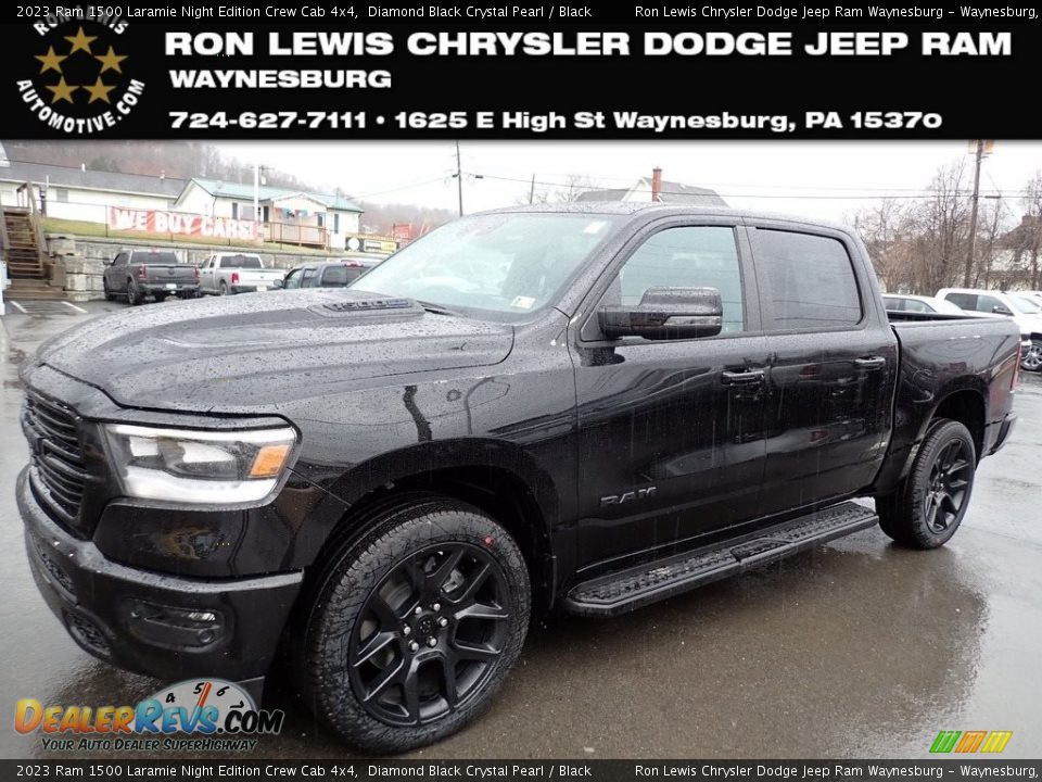 2023 Ram 1500 Laramie Night Edition Crew Cab 4x4 Diamond Black Crystal Pearl / Black Photo #1