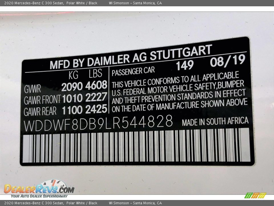 2020 Mercedes-Benz C 300 Sedan Polar White / Black Photo #33