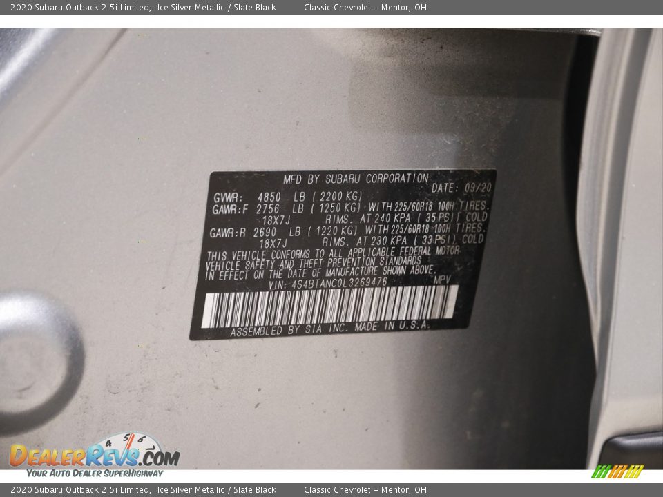 2020 Subaru Outback 2.5i Limited Ice Silver Metallic / Slate Black Photo #22