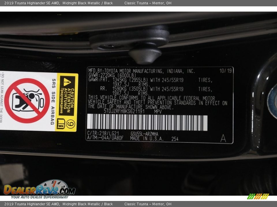 2019 Toyota Highlander SE AWD Midnight Black Metallic / Black Photo #24