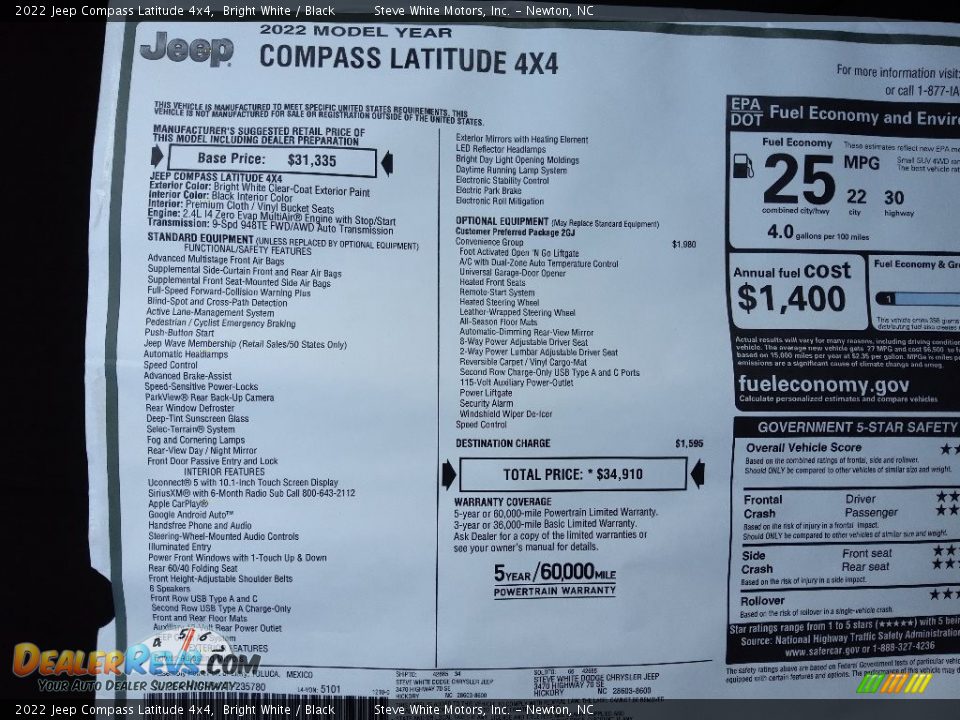 2022 Jeep Compass Latitude 4x4 Bright White / Black Photo #27