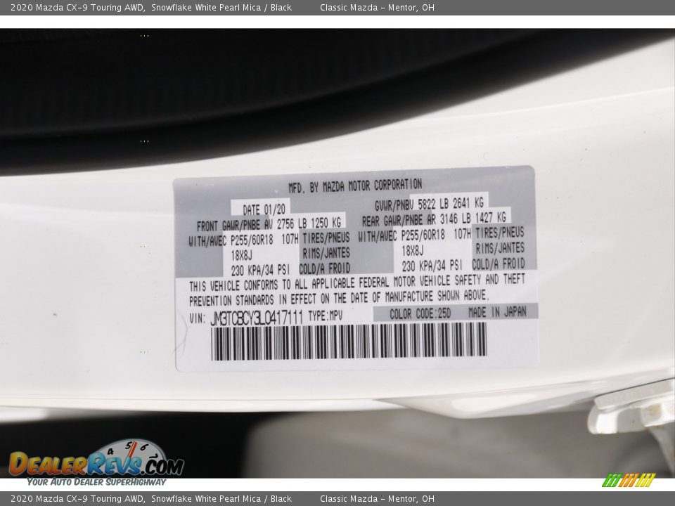 2020 Mazda CX-9 Touring AWD Snowflake White Pearl Mica / Black Photo #22