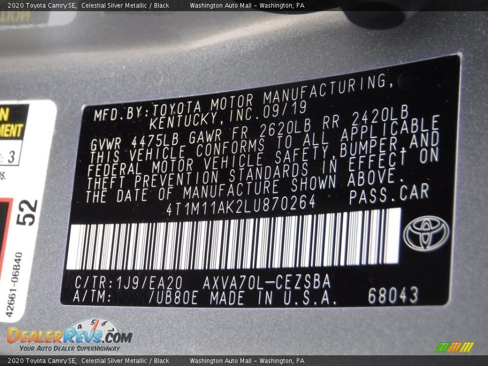2020 Toyota Camry SE Celestial Silver Metallic / Black Photo #32