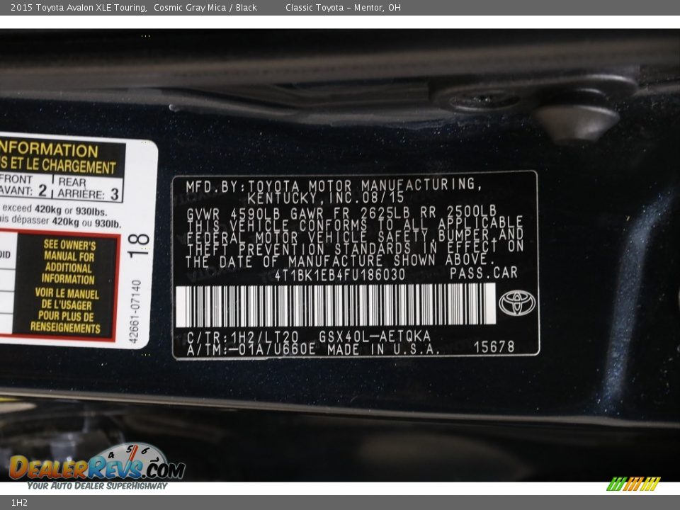 Toyota Color Code 1H2 Cosmic Gray Mica