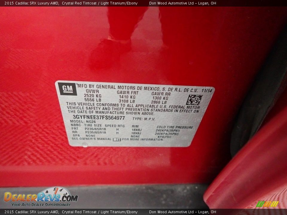 2015 Cadillac SRX Luxury AWD Crystal Red Tintcoat / Light Titanium/Ebony Photo #31