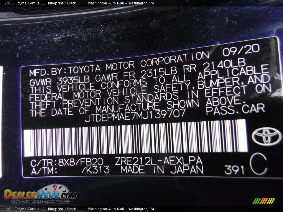 2021 Toyota Corolla LE Blueprint / Black Photo #29