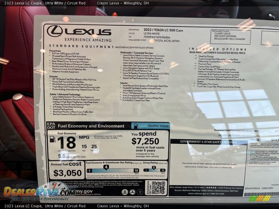 2023 Lexus LC Coupe Window Sticker Photo #1