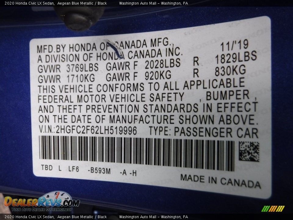 2020 Honda Civic LX Sedan Aegean Blue Metallic / Black Photo #24