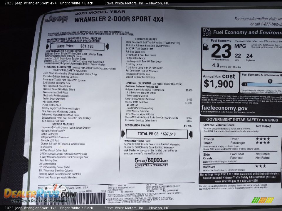 2023 Jeep Wrangler Sport 4x4 Window Sticker Photo #27