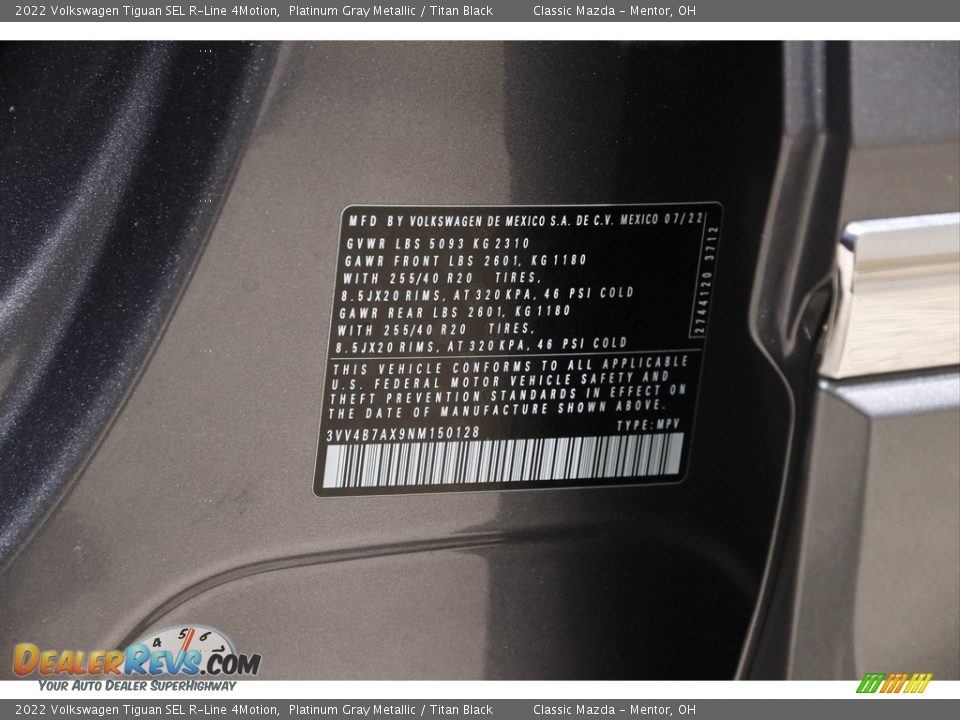 2022 Volkswagen Tiguan SEL R-Line 4Motion Platinum Gray Metallic / Titan Black Photo #22